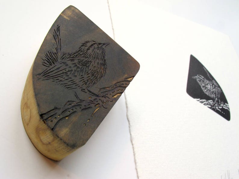 Little Wren Wood Engraing. Original print. Small bird image 9