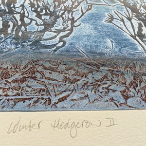 Winter Hedgerow collagraph print on cream cotton paper image 3