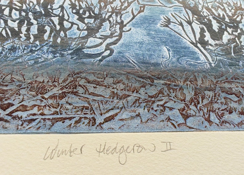 Winter Hedgerow collagraph print on cream cotton paper image 3