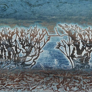 Winter Hedgerow collagraph print on cream cotton paper image 2