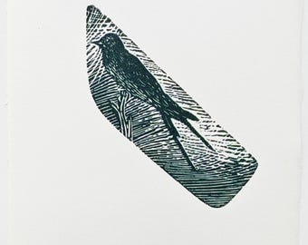 Swallow - Wood engraving. Bird print