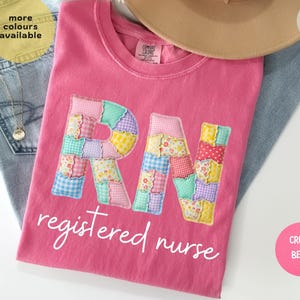 RN Patchwork Nurse Shirt Comfort Colors®, Registered Nurse Gift, Nurse Graduation Gift, Nursing Student Gift, RN Pink Floral Tee Gift