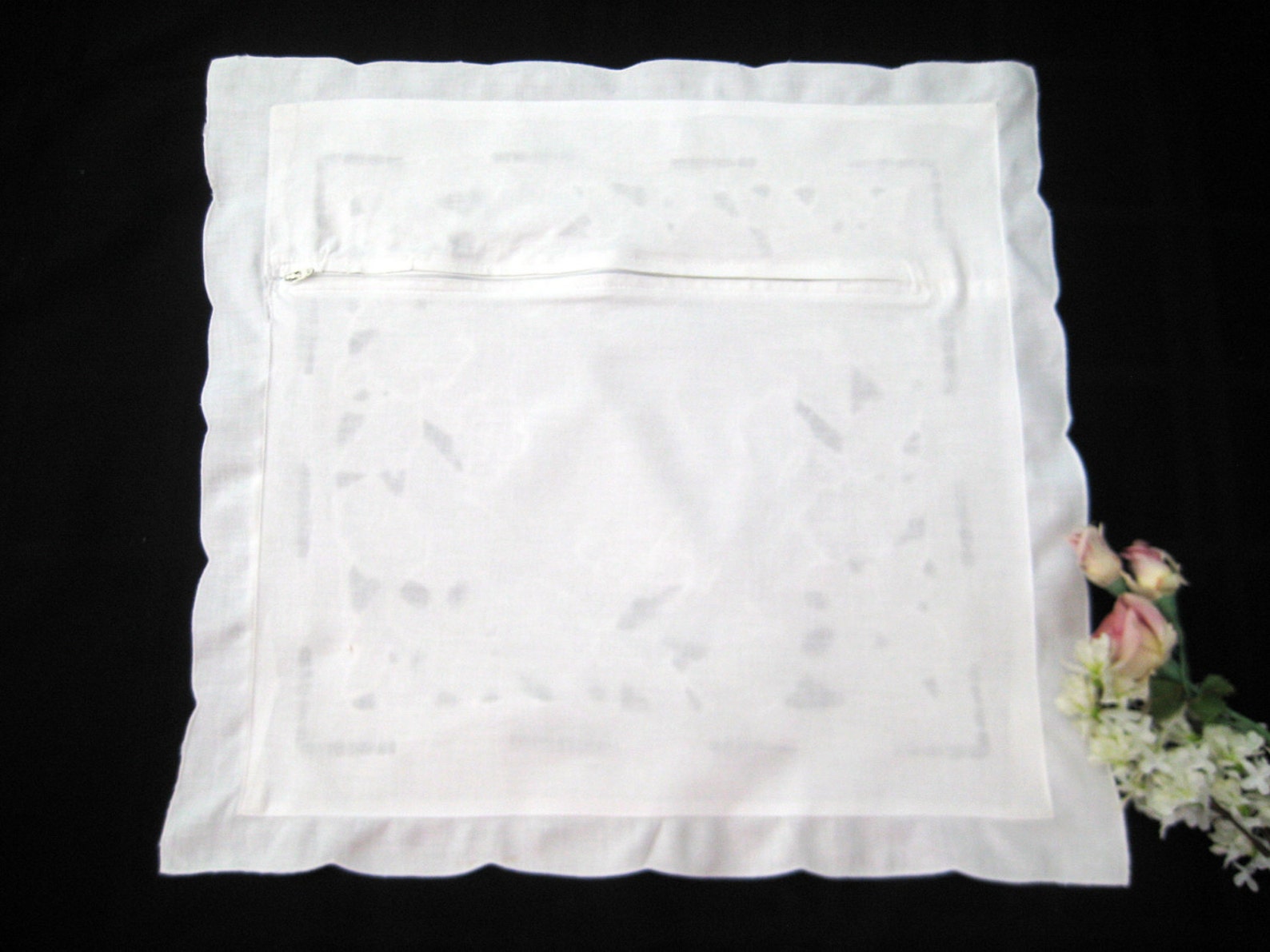 Vintage Pillow Sham White Work Embroidered Cutwork Etsy