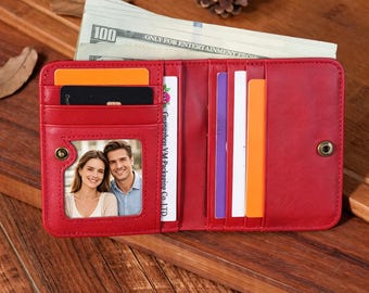 Mother’s Day Gift for Mom, Small Leather Wallet with Photo Slot, Minimalist Bifold Wallet, Meaningful Gift for Her, Everyday Wallet