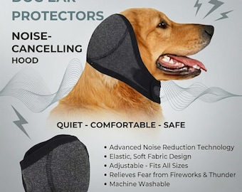 Dog Ear Protection Hood Waterproof, Noise Cancelling Pet Earmuffs for Grooming, Bath & Swimming, Calming Anxiety Wrap