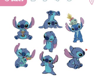 Pacchetto di disegni per ricamo di Stitch, file di ricamo con i personaggi di Stitch, famiglia e amici, viaggio in famiglia, regno magico