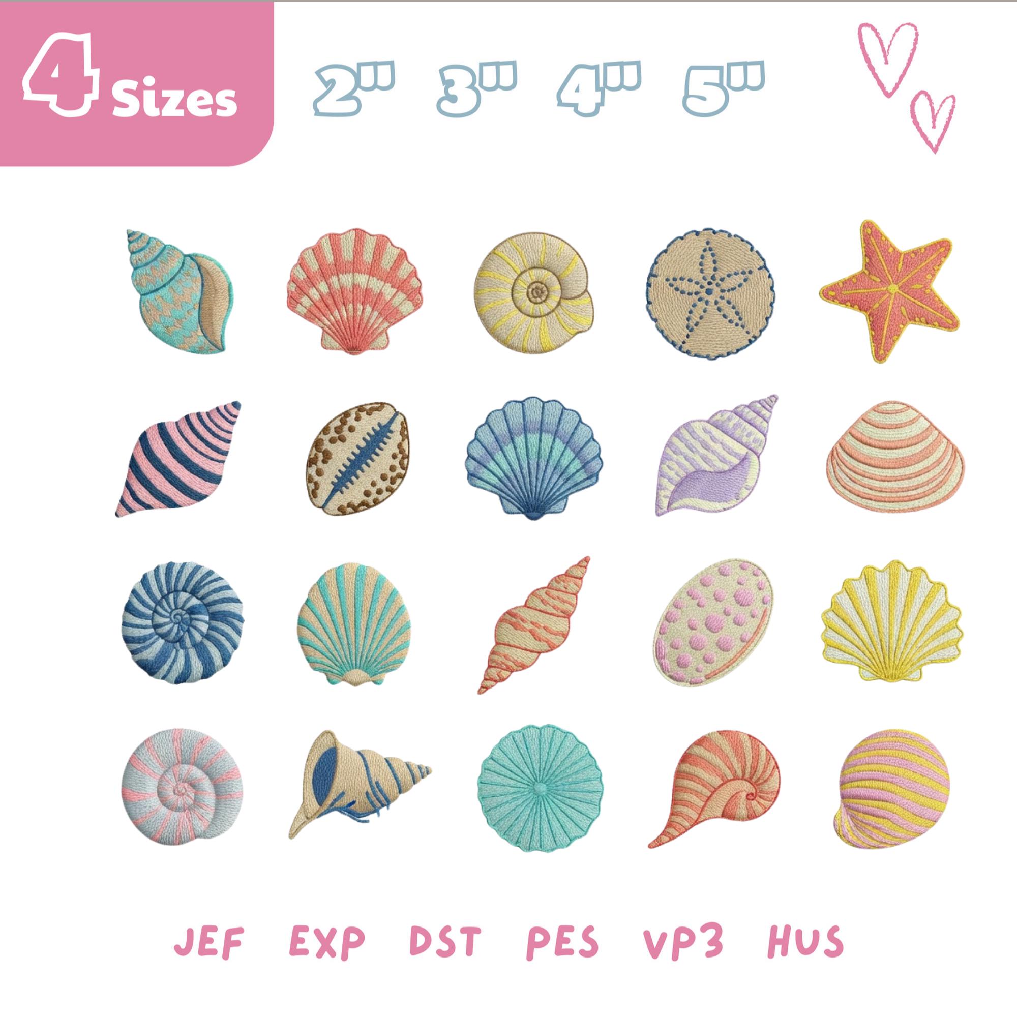 Shell Eyre Marine Seashell Embroidery Design Bundle, Beach Coastal Shell ...