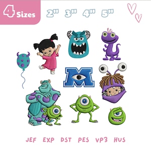 Monsters University Character Embroidery Design Bundle,   Monsters Inc Embroidery File,   Trip,  land Emb, Mike Sulley