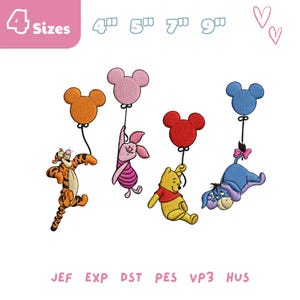 Pooh and Friends Charaktere Stickdatei, Winnie Puuh Ballon Stickdatei, Familienurlaub, Familienausflug, Disneyland Emb