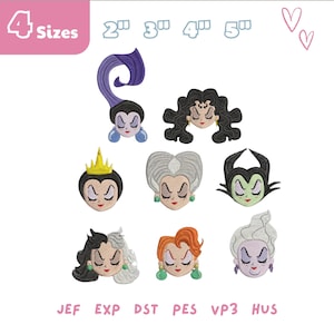 Villains Characters Embroidery Design Bundle, Bad Witches Villains Embroidery File, Maleficent Evil Queen Ursula, Magic Kingdom