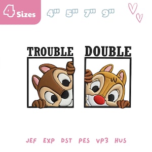 Chip and Dale Embroidery Design Bundle,  land Couple Embroidery File,   World, Family Trip,   Double Trouble, Kids Gift