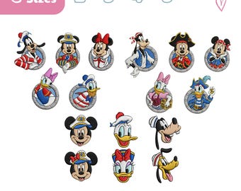 Lot de motifs de broderie Cruise Squad, fichier de broderie de croisière Mickey et ses amis, voyage en croisière, conception de chemise de vacances pour enfants