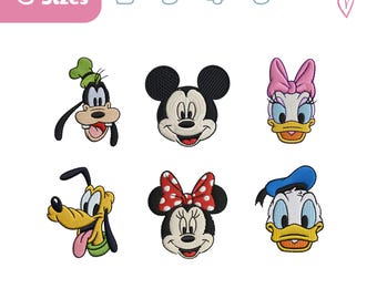 Lot de 6 motifs de broderie Mickey et ses amis, lot de 6 fichiers de broderie personnages Mickey, amis de la famille, voyage en famille, voyage terrestre