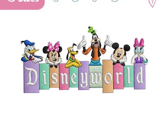 Motif de broderie souris et amis, fichier de broderie amis de la famille, monde, voyage en famille, cadeau Mickey et compagnie, Royaume magique