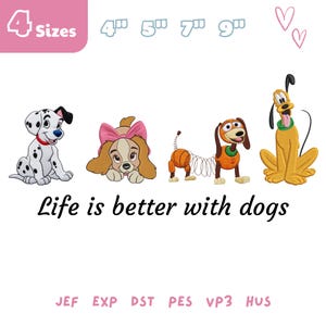 La vita è migliore con i cani - Ricamo - Design per amanti dei cani in stile cartone animato (Download digitale)