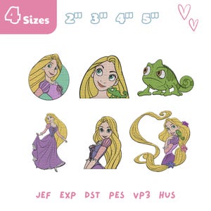 Rapunzel Prinsessan Broderi Design Bundle, Trassel Broderifil, Rapunzel Och Pascal, Magic Kingdom, Baby Flicka Broderi