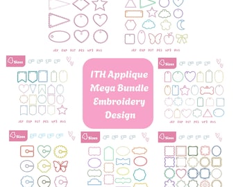 ITH Scalloped Name Tag Embroidery Design Set, Party Banner Bunting Embroidery File, Frame Applique, Wine Stem Tags, Keychains Design