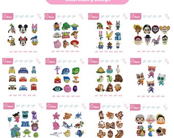 Méga lot de motifs de broderie famille Mickey et ses amis, fichier de broderie personnages Pixar, Toy Story, Zootopie, Chip and Dale, famille Pixar