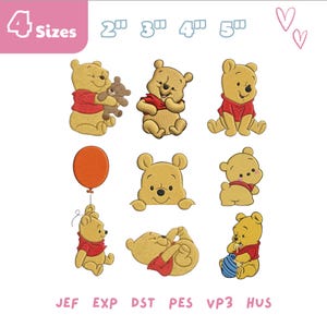 Baby Pooh Embroidery Design Bundle, Winnie The Pooh Baby Embroidery File, Family Vacation, Family Trip, Pooh Embroidery DGT