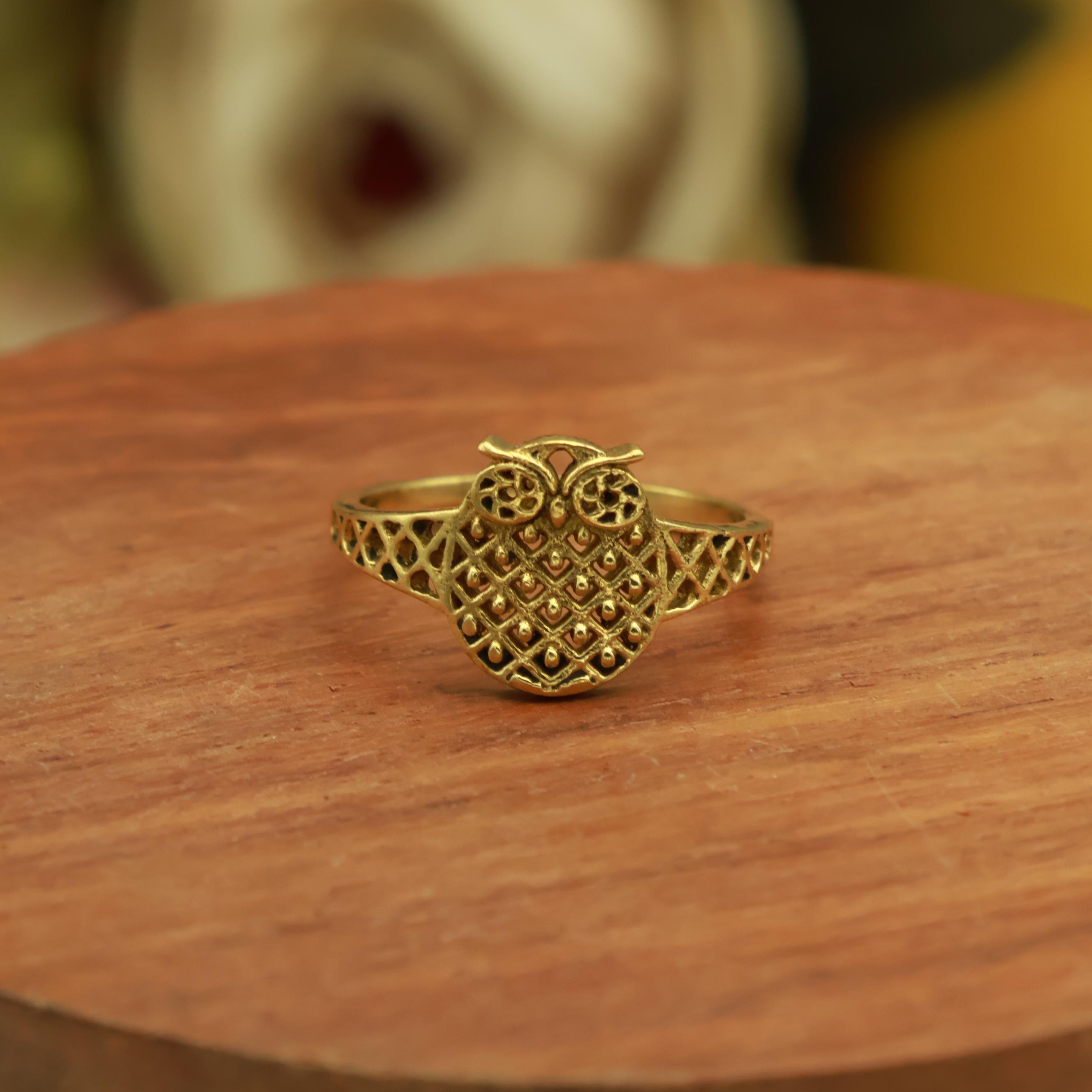 Elegant Gold Owl Design Ring – Handcrafted Vintage Style Jewelry