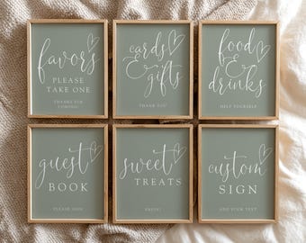 Green Neutral Baby Shower Table Sign Bundle, Gender Neutral Baby Shower Decor, Elegant Calligraphy Script, Sage Green, Custom Sign, Canva