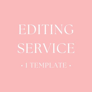 Puede incluir: Fondo rosa claro con las palabras "EDITING SERVICE" en blanco, con una fuente elegante. Debajo, en una fuente más pequeña, se lee "• 1 TEMPLATE •". El diseño es simple y limpio.