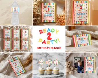 Ready Two Party 2nd Birthday Bundle, Boys 2nd Birthday, Colorful 2nd Birthday Invite, Second Birthday, Editable Canva Templates