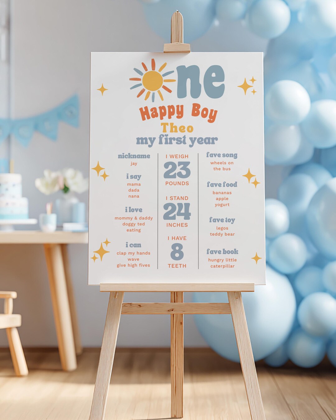 One Happy Boy Milestone Sign, Boys 1st Birthday Decor, Retro Sun ...