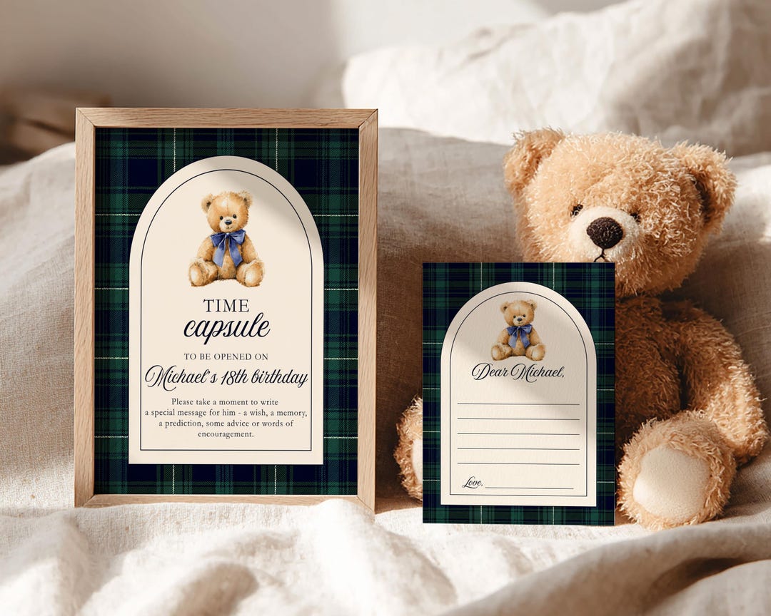 Teddy Bear Time Capsule Sign & Note Card, Boy Birthday Party Decor ...