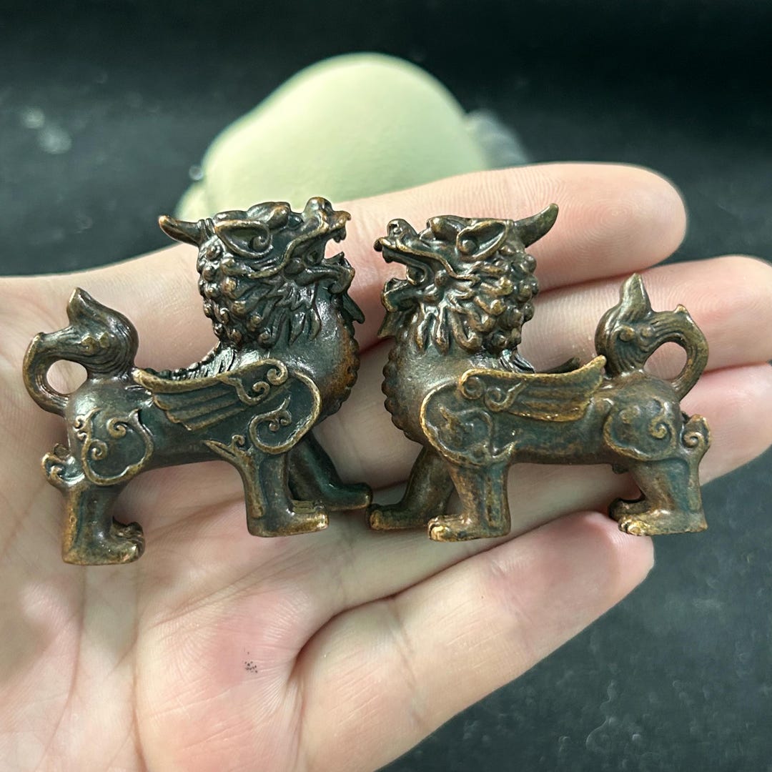 Solid Brass Pixiu Qilin Pair Antique Finish Feng Shui Desk Tea Pet Home ...