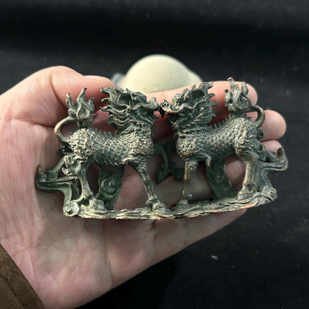 Solid Brass Pixiu Qilin Pair Antique Finish Feng Shui Desk Tea Pet Home ...