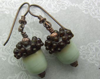 Glass Acorn Earrings, Lampwork Glass Beads Handmade in North Carolina