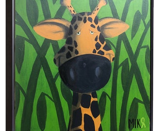 GIRAFFE  - Funny "Jungle Buddy"   Giraffe Gallery Canvas Print with Black Frame