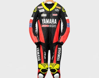 Yamaha Motorcycle Racing Suit, Black Red Yellow Leather Biker Suit, Sport Motorcycle Riding Gear, Track Racing Suit