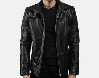 Men's Black Quilted Real Leather Jacket – Vintage Biker Streetwear Coat