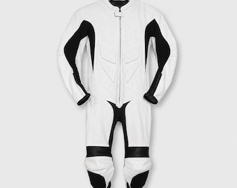 White Perforated Leather Motorcycle Racing Suit – Track Day Biker Gear
