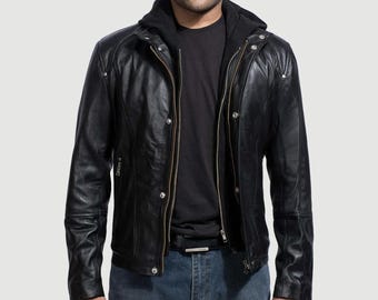 Men's Genuine Leather Quilted Cafe Racer Moto Jacket – Slim Fit Streetwear Coat