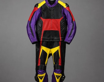 Genuine Leather Motorcycle Racing Suit | Color Block Biker Track Gear