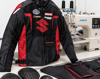 Motorcycle Touring Jacket for Men, Suzuki Racing Style Biker Jacket, Waterproof Riding Coat