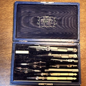 Antique KENT Drafting Instrument Set UCD Japan Compass Divider Ruling Pen Complete Pre-CAD