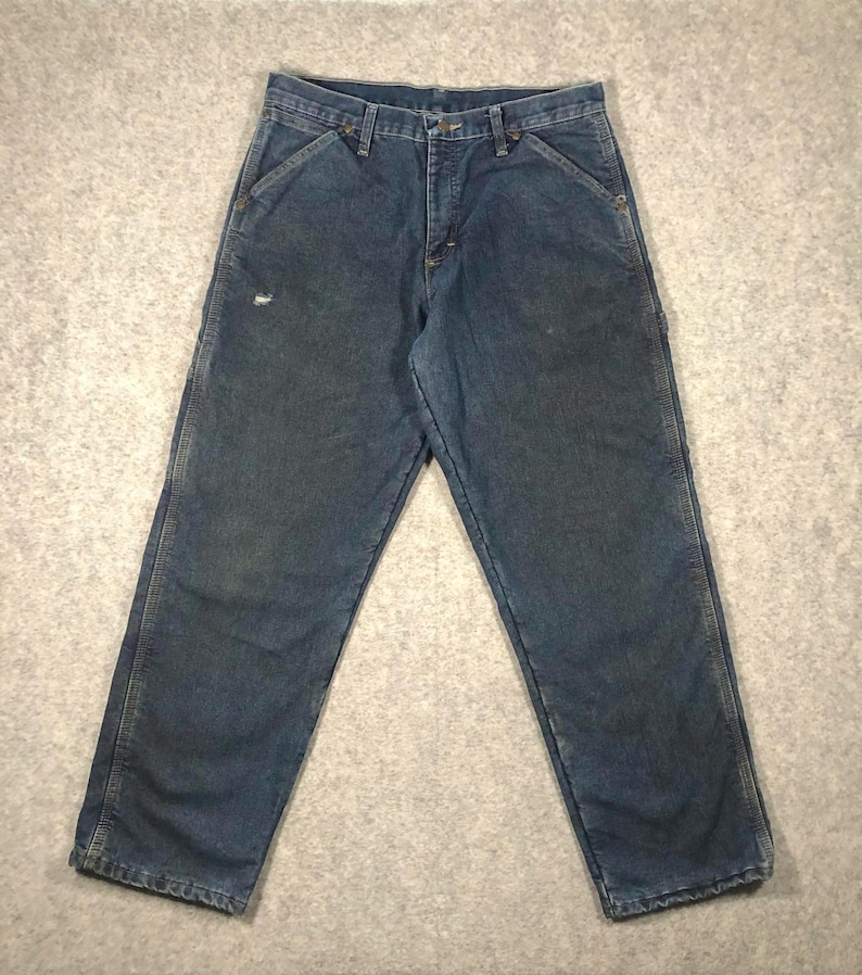Calça jeans vintage Wrangler masculina, corte regular, perna larga, modelo carpinteiro - W34/L30 imagem 2