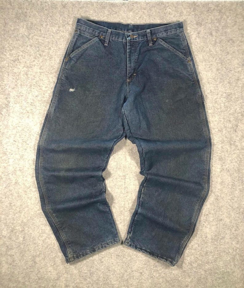 Calça jeans vintage Wrangler masculina, corte regular, perna larga, modelo carpinteiro - W34/L30 imagem 1
