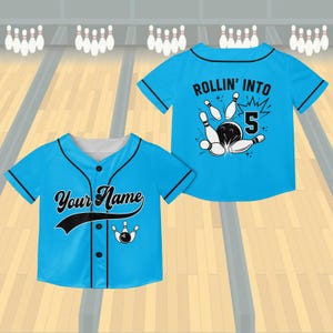 Personalisiertes Kinder Bowling Baseball Jersey, Rollin 'Ins Birthday Shirt für Kinder, Benutzerdefinierter Name und Alter Bowling Button Up Kleinkind Geburtstagsgeschenk