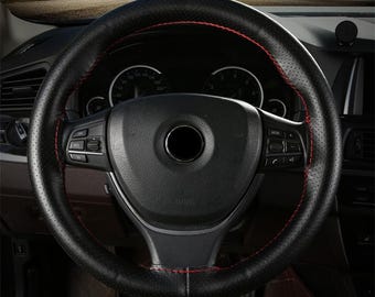 Hand Sewn Cowhide Steering Wheel Cover - DIY Leather Fit for 38cm Diameter