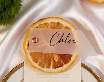 20 BULK Dried Orange Wedding Place Card, Gold Vellum Seating Card, Personalized Wedding Name Card, Custom Table Place Setting Card