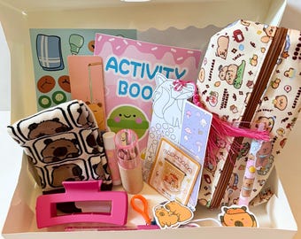 Kids Pink Capybara Activity Box | Road Trip Kit | Bortjday Favor