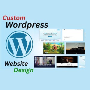 May include: A light blue graphic with the text "Junifyra Web Studio", "Custom Wordpress Website Design", and a WordPress logo. The image also includes website design examples.