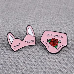 Pink Lingerie Enamel Pin Set, Feminist Y2K Rose Badge, Pastel Goth Flair
