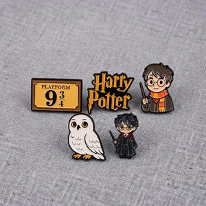 Wizard Boy Enamel Pin Set, Magic School Brooch, Snowy Owl, Platform Train Badge
