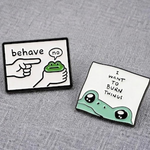 Funny Frog Enamel Pin Set, Sarcastic Meme Brooch, Chaotic Animal Lapel Jewelry